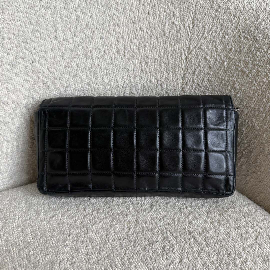 2000 Chanel East West Chocolate Bar Black Leather Flap Shoulder Bag