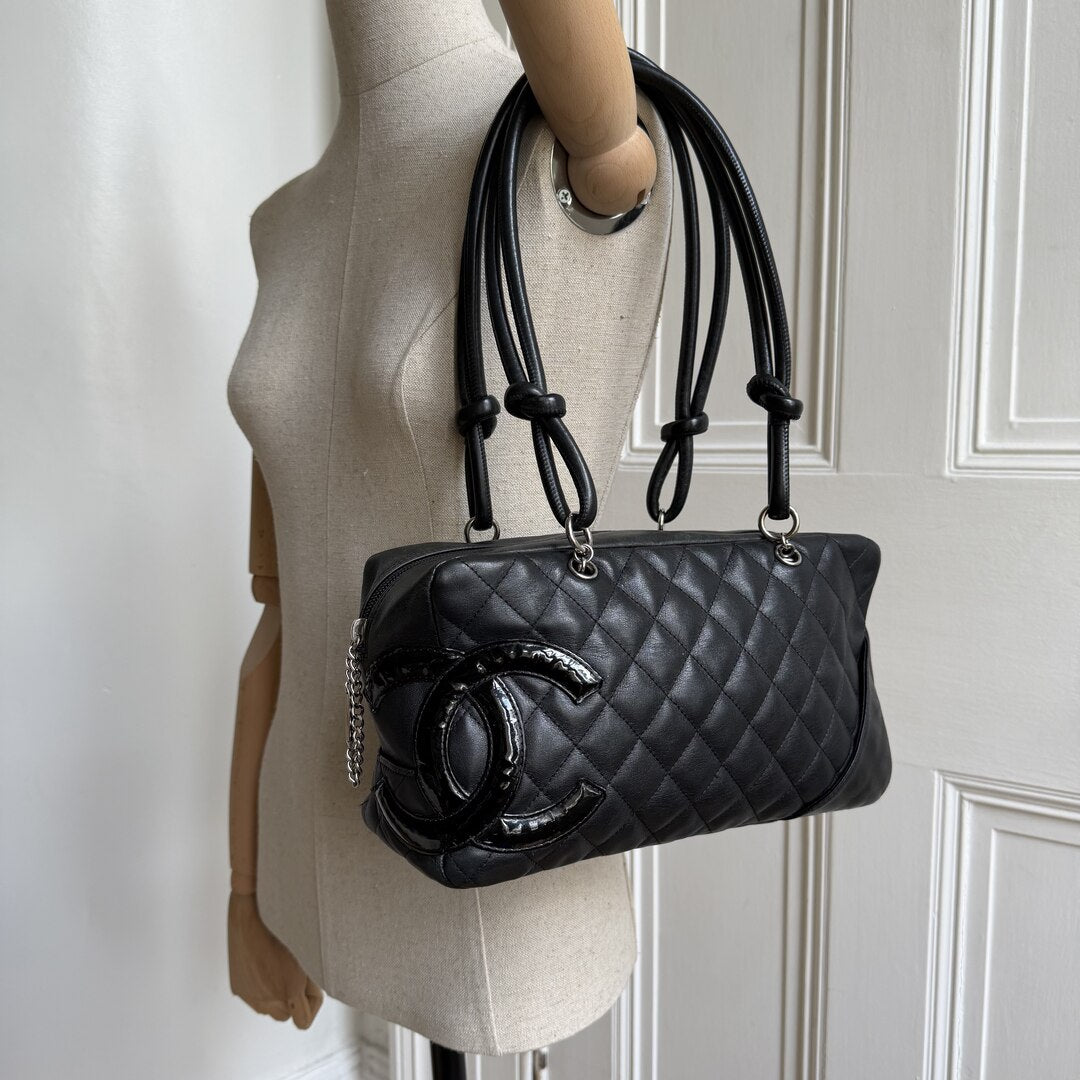 2005 Chanel Cambon Quilted Black Bowling Shoulder Bag