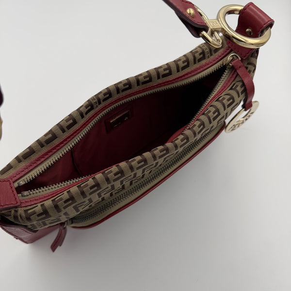 Fendi Zucchino Canvas Chef Red Shoulder Bag