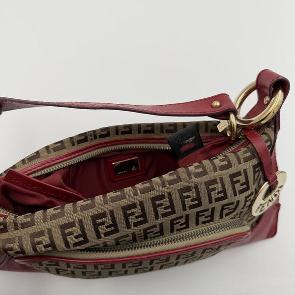 Fendi Zucchino Canvas Chef Red Shoulder Bag