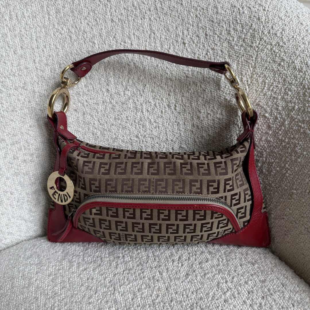Fendi Zucchino Canvas Chef Red Shoulder Bag