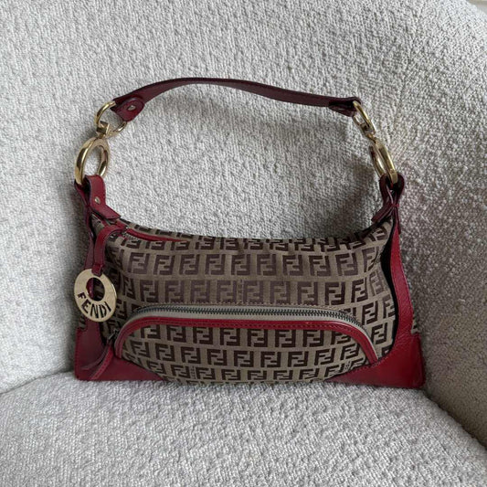 Fendi Zucchino Canvas Chef Red Shoulder Bag