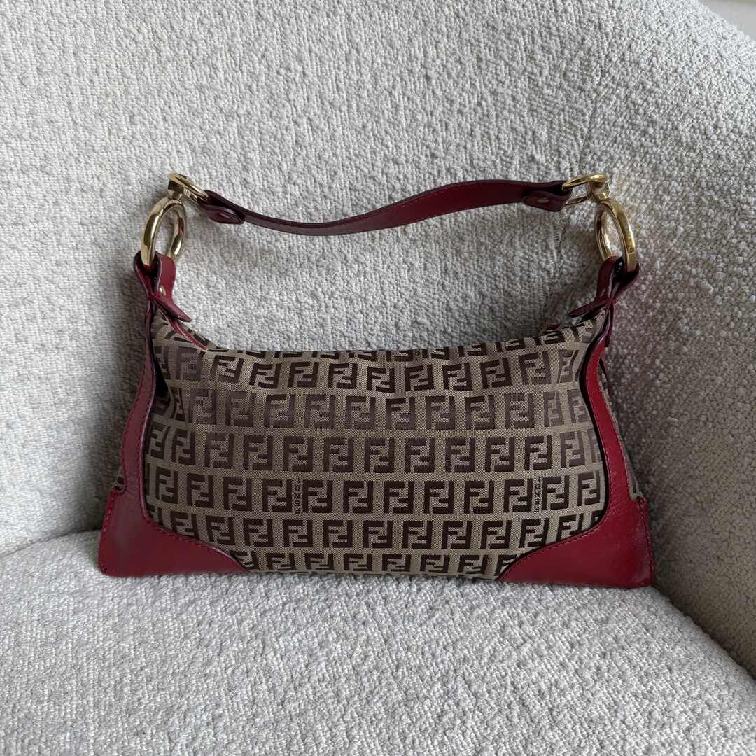 Fendi Zucchino Canvas Chef Red Shoulder Bag