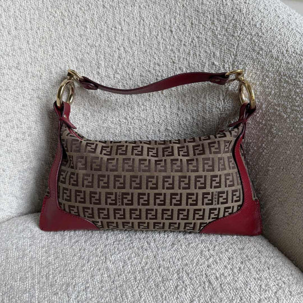 Fendi Zucchino Canvas Chef Red Shoulder Bag