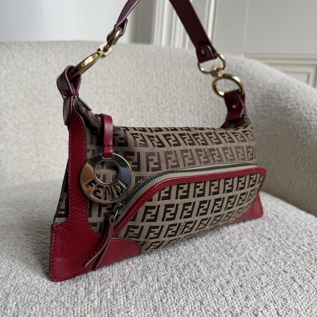 Fendi Zucchino Canvas Chef Red Shoulder Bag