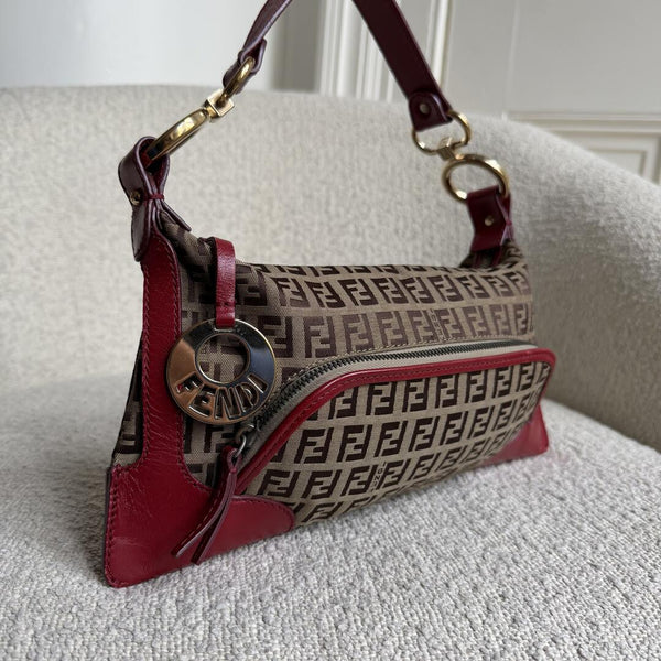 Fendi Zucchino Canvas Chef Red Shoulder Bag