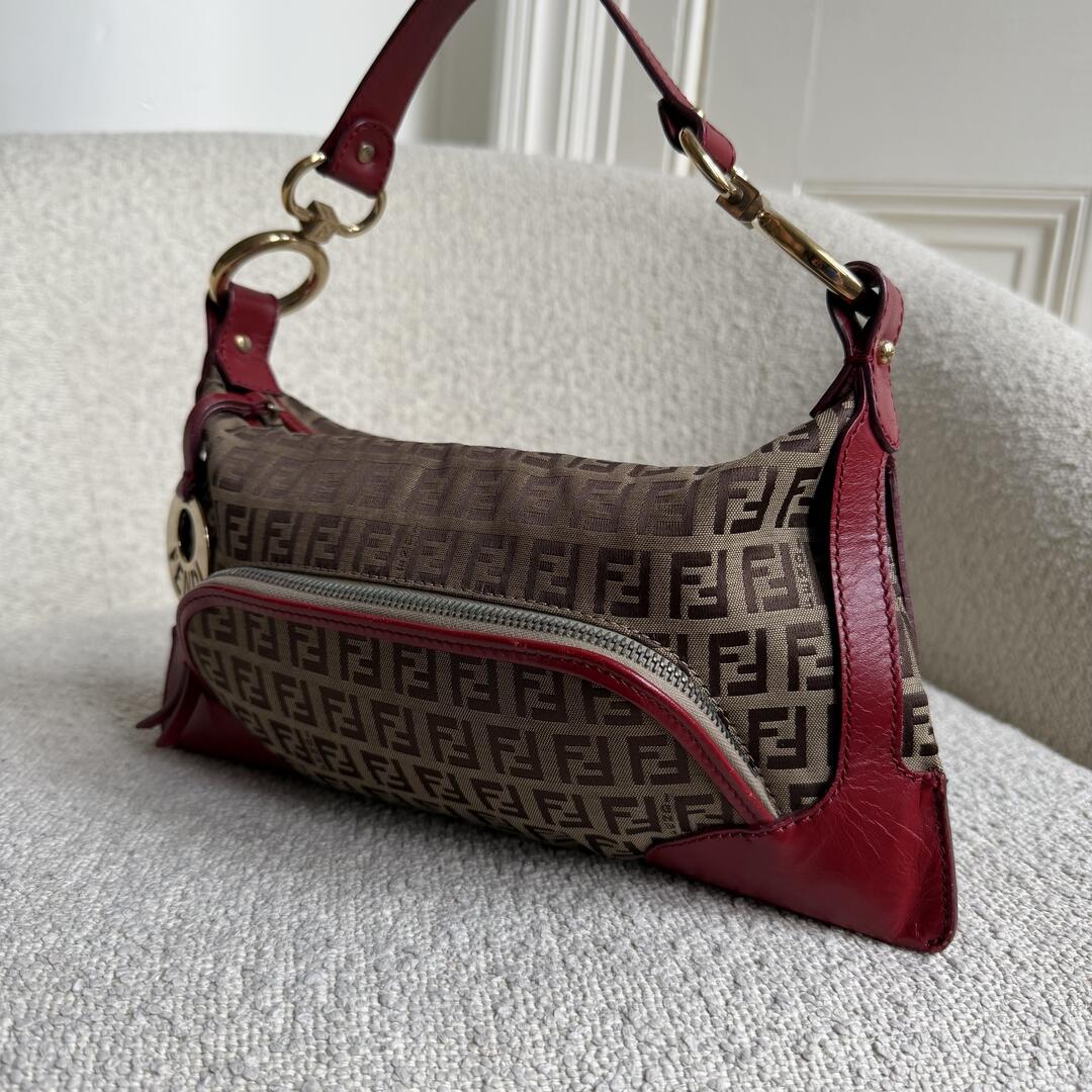 Fendi Zucchino Canvas Chef Red Shoulder Bag