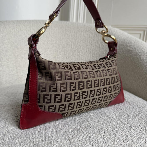 Fendi Zucchino Canvas Chef Red Shoulder Bag