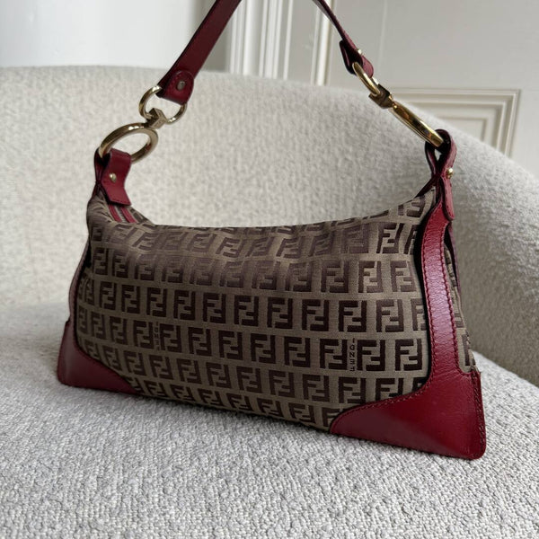 Fendi Zucchino Canvas Chef Red Shoulder Bag