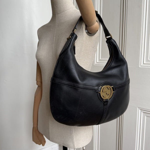 Gucci Hobo Reins Black Leather Shoulder Bag
