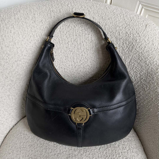 Gucci Hobo Reins Black Leather Shoulder Bag