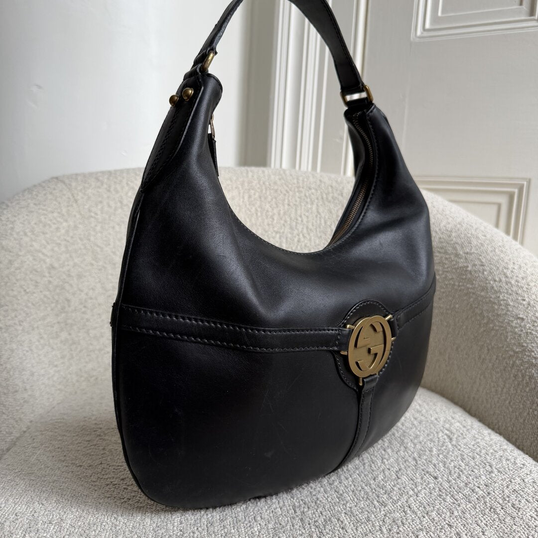 Gucci Hobo Reins Black Leather Shoulder Bag