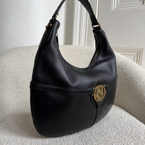 Gucci Hobo Reins Black Leather Shoulder Bag