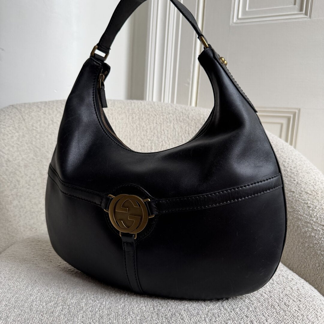 Gucci Hobo Reins Black Leather Shoulder Bag