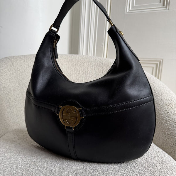 Gucci Hobo Reins Black Leather Shoulder Bag