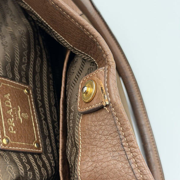 Prada Cervo Shine Brown Nylon Shoulder Bag