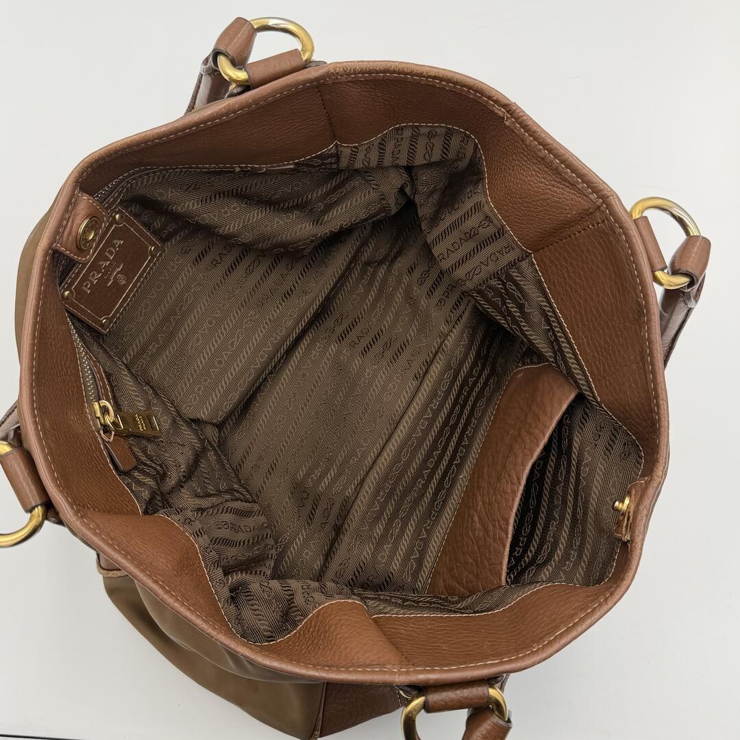Prada Cervo Shine Brown Nylon Shoulder Bag