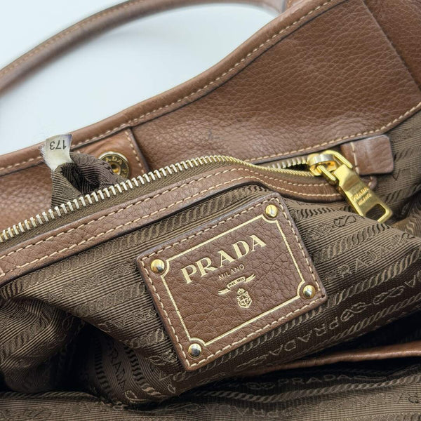 Prada Cervo Shine Brown Nylon Shoulder Bag