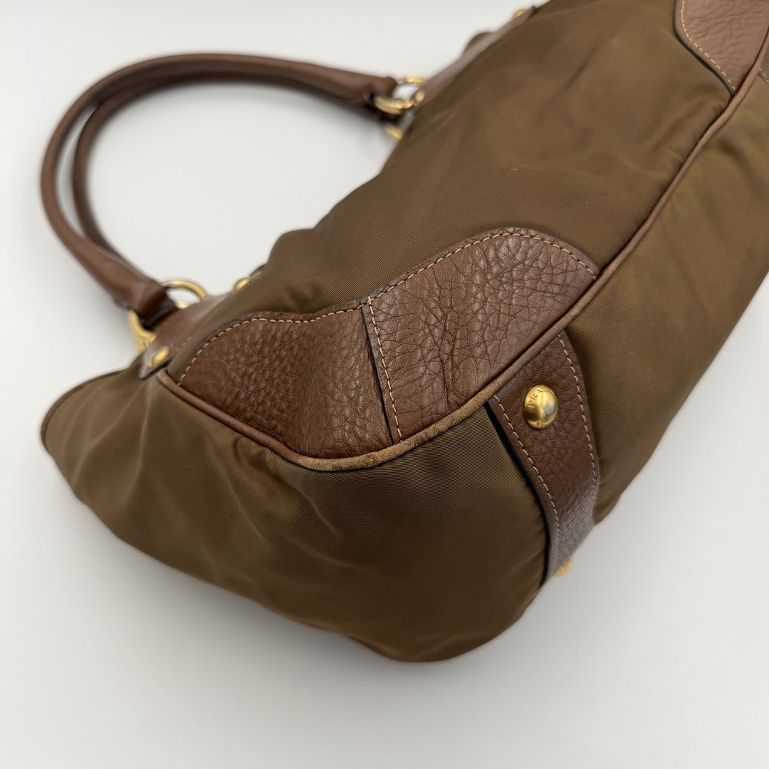 Prada Cervo Shine Brown Nylon Shoulder Bag