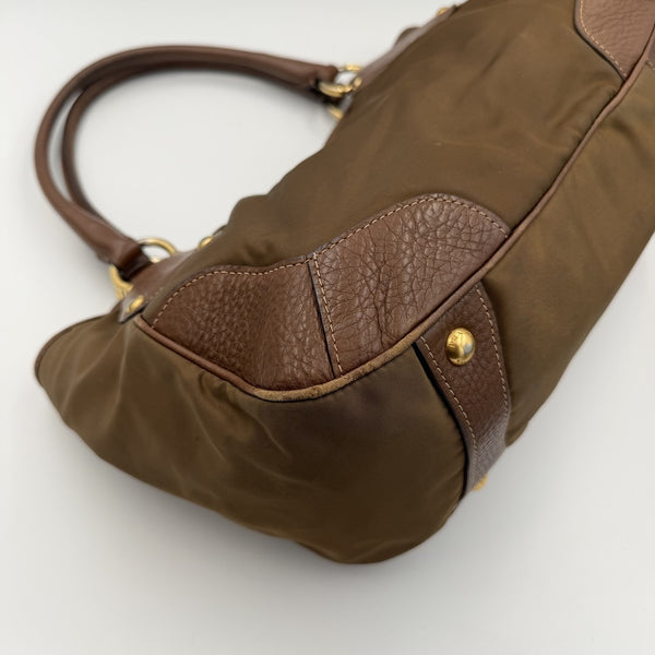 Prada Cervo Shine Brown Nylon Shoulder Bag