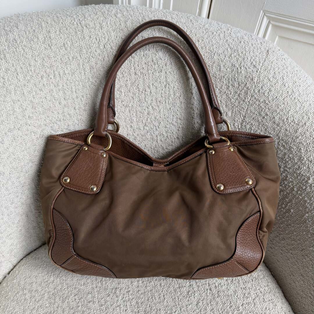 Prada Cervo Shine Brown Nylon Shoulder Bag