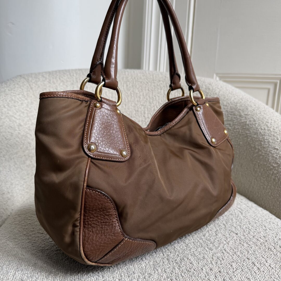 Prada Cervo Shine Brown Nylon Shoulder Bag