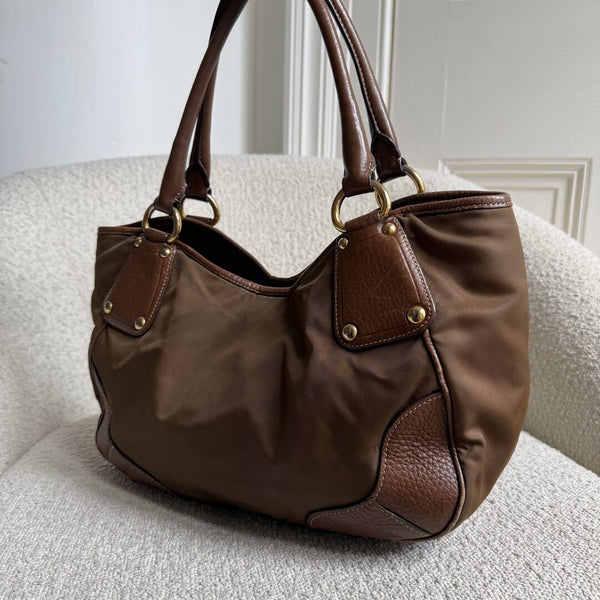 Prada Cervo Shine Brown Nylon Shoulder Bag
