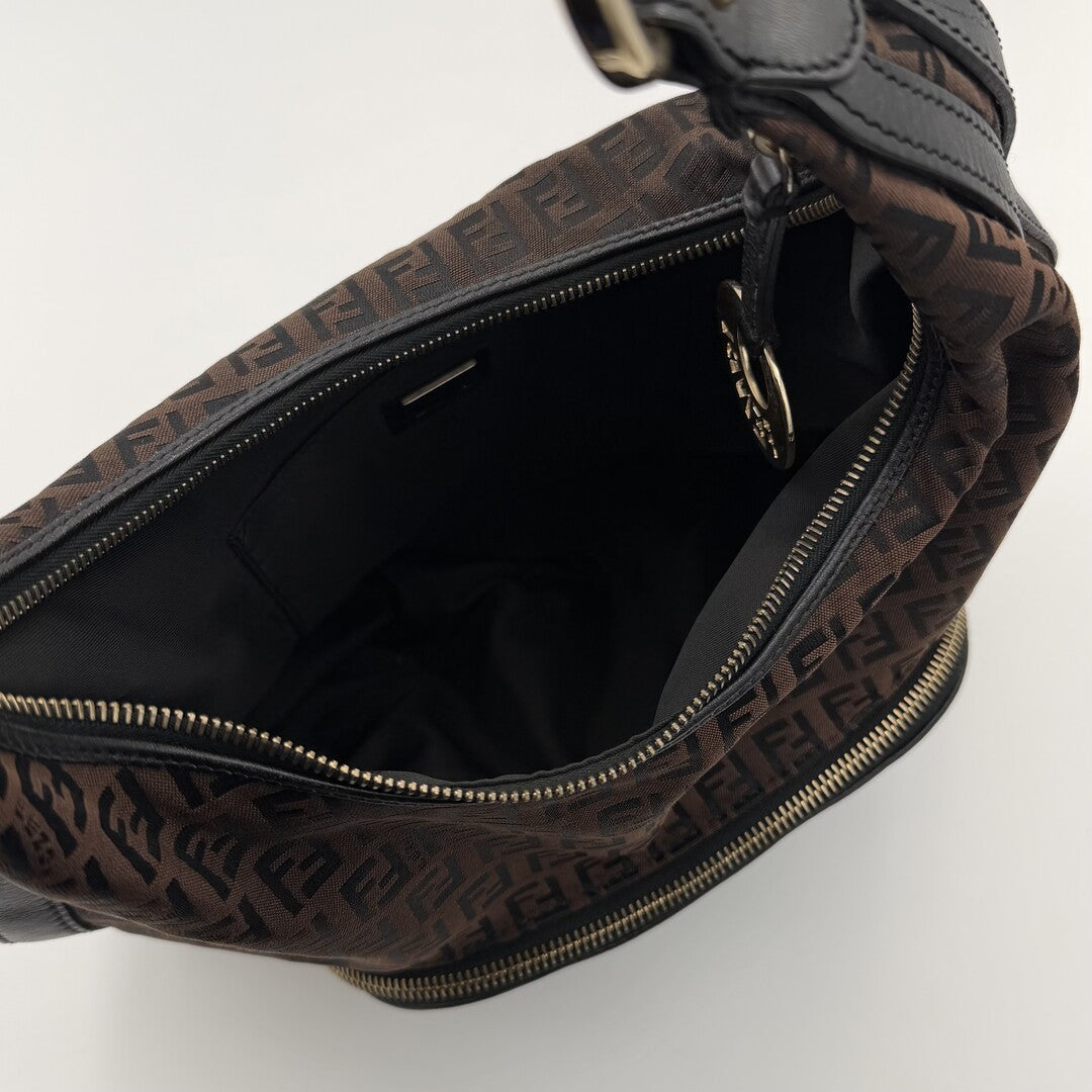 Fendi Zucchino Chef Hobo Brown Shoulder Bag