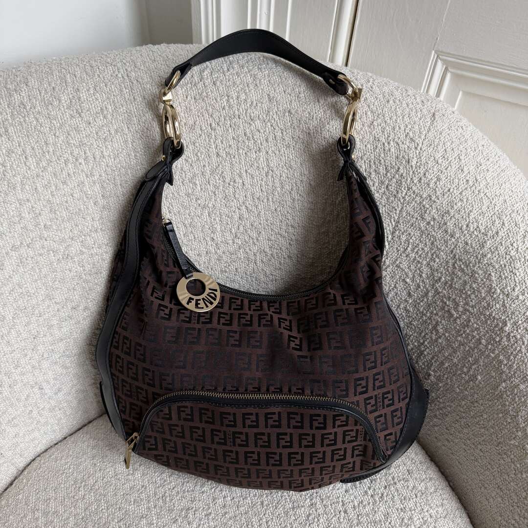 Fendi Zucchino Chef Hobo Brown Shoulder Bag