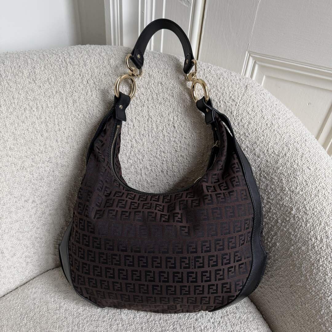 Fendi Zucchino Chef Hobo Brown Shoulder Bag