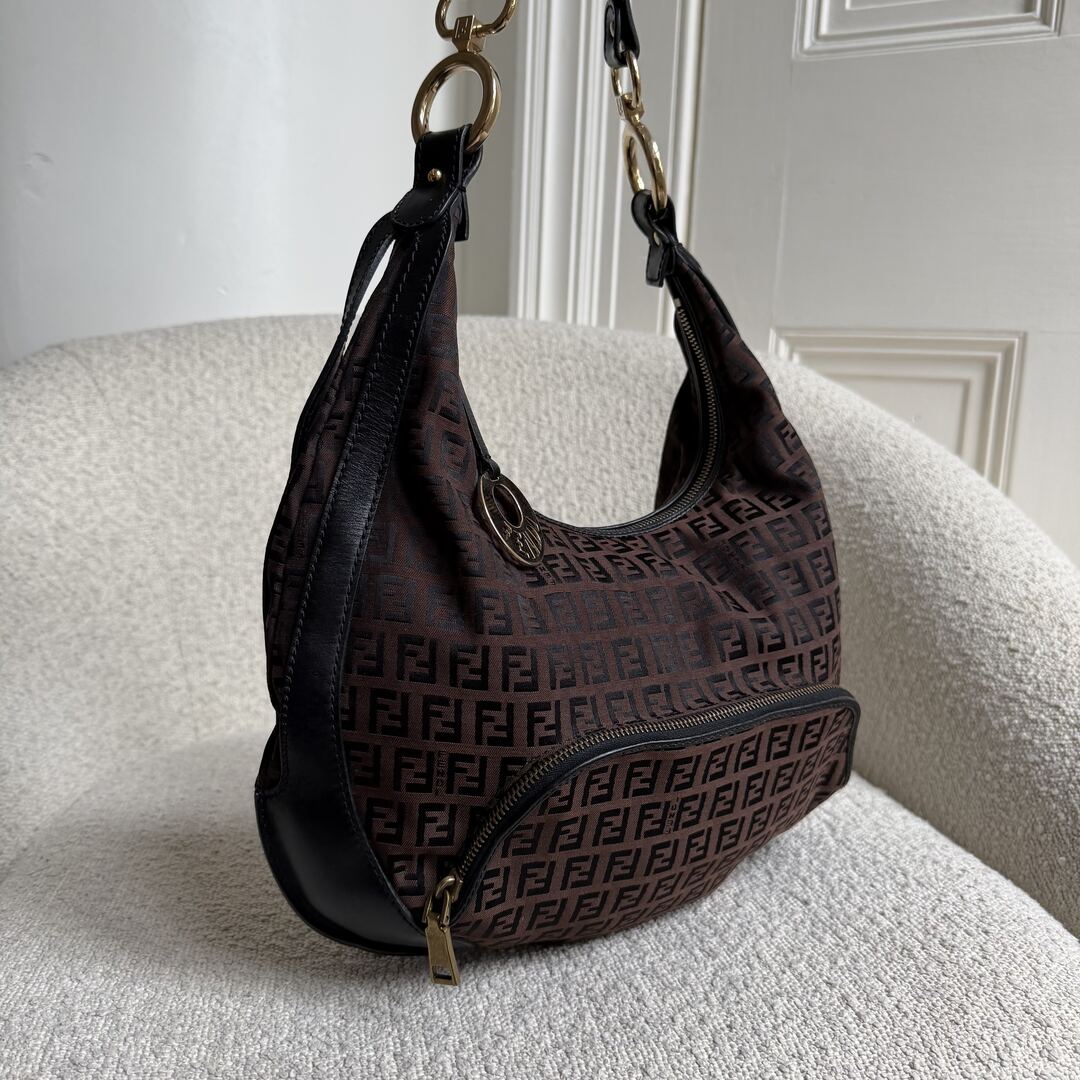 Fendi Zucchino Chef Hobo Brown Shoulder Bag