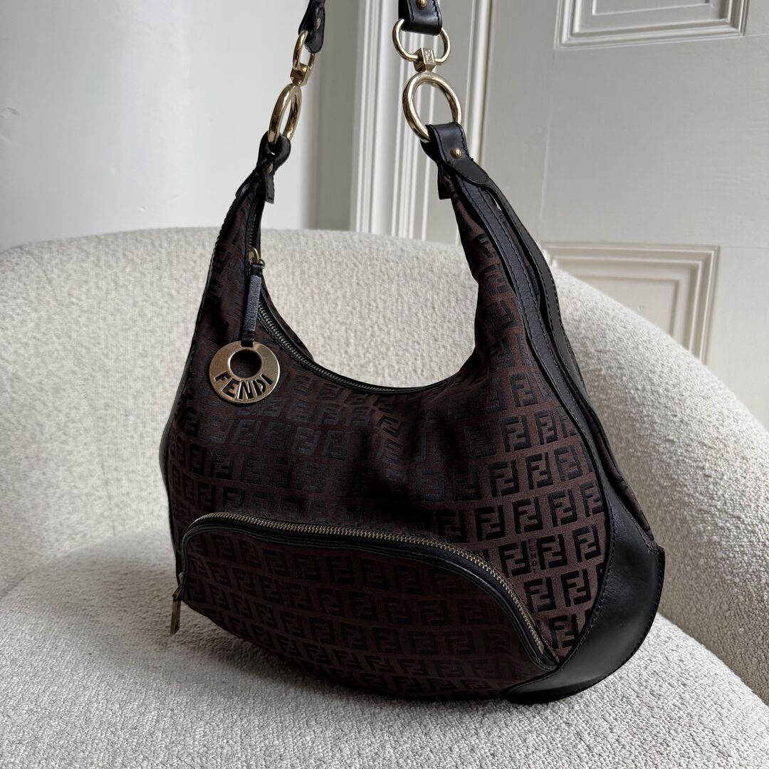 Fendi Zucchino Chef Hobo Brown Shoulder Bag