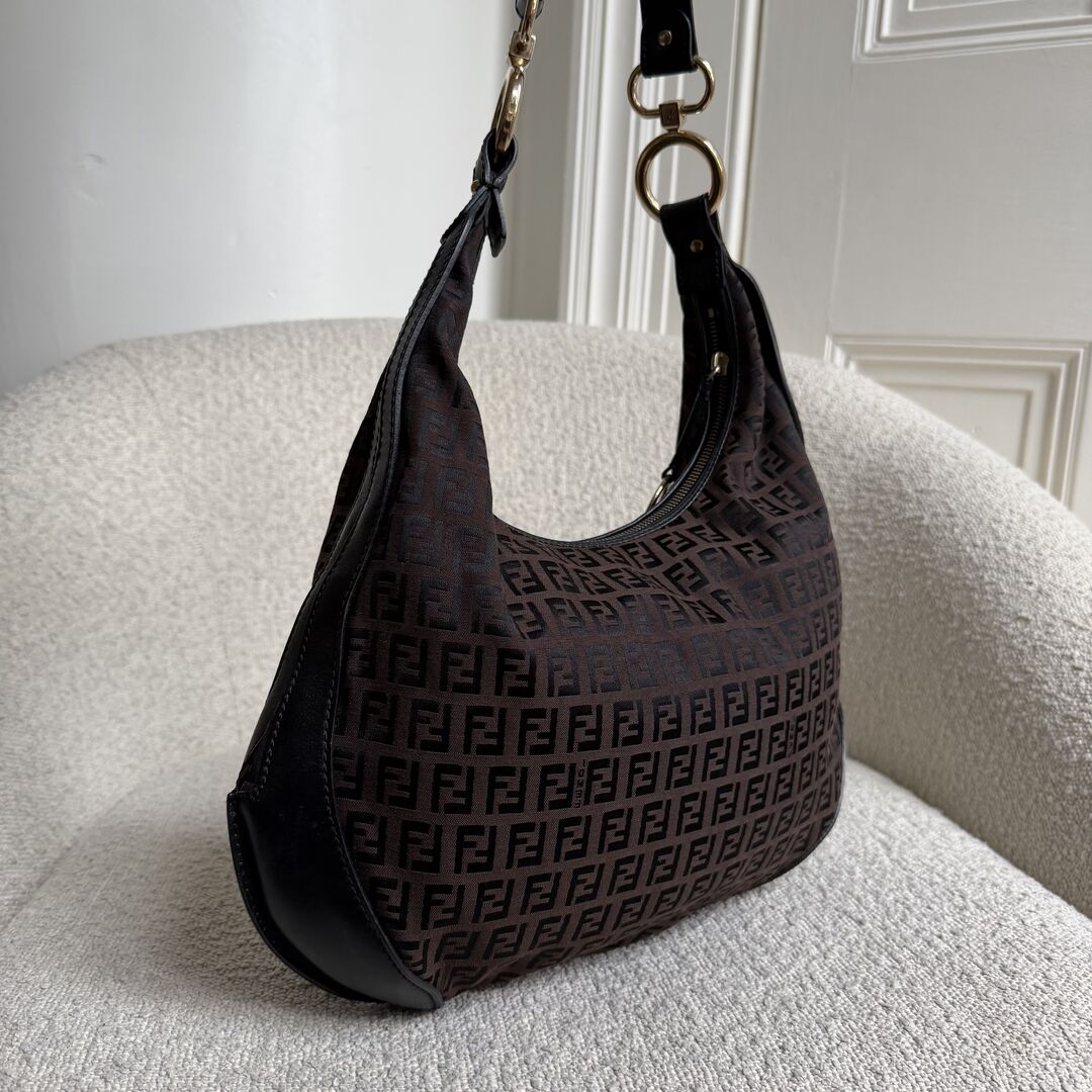 Fendi Zucchino Chef Hobo Brown Shoulder Bag