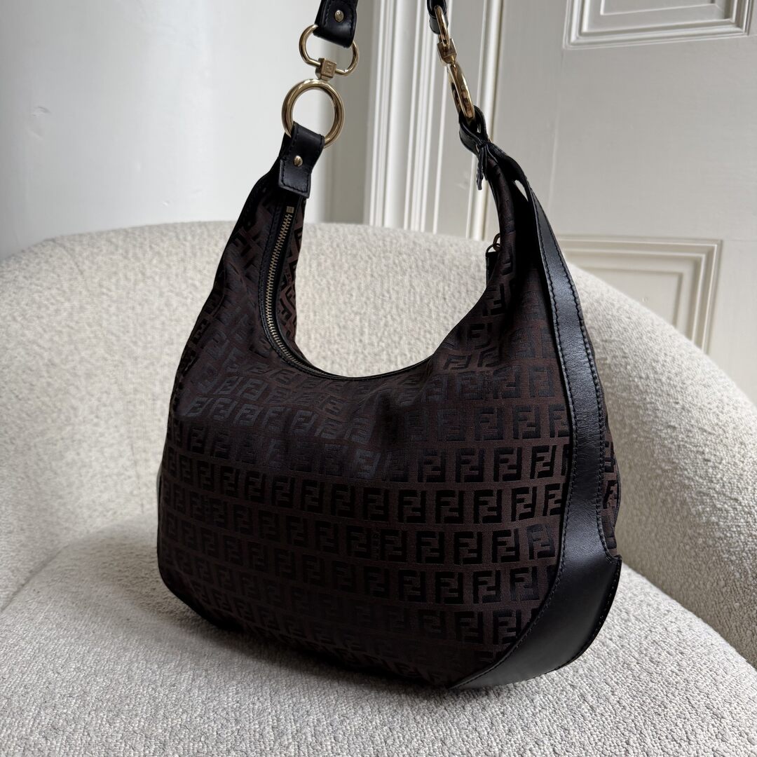 Fendi Zucchino Chef Hobo Brown Shoulder Bag