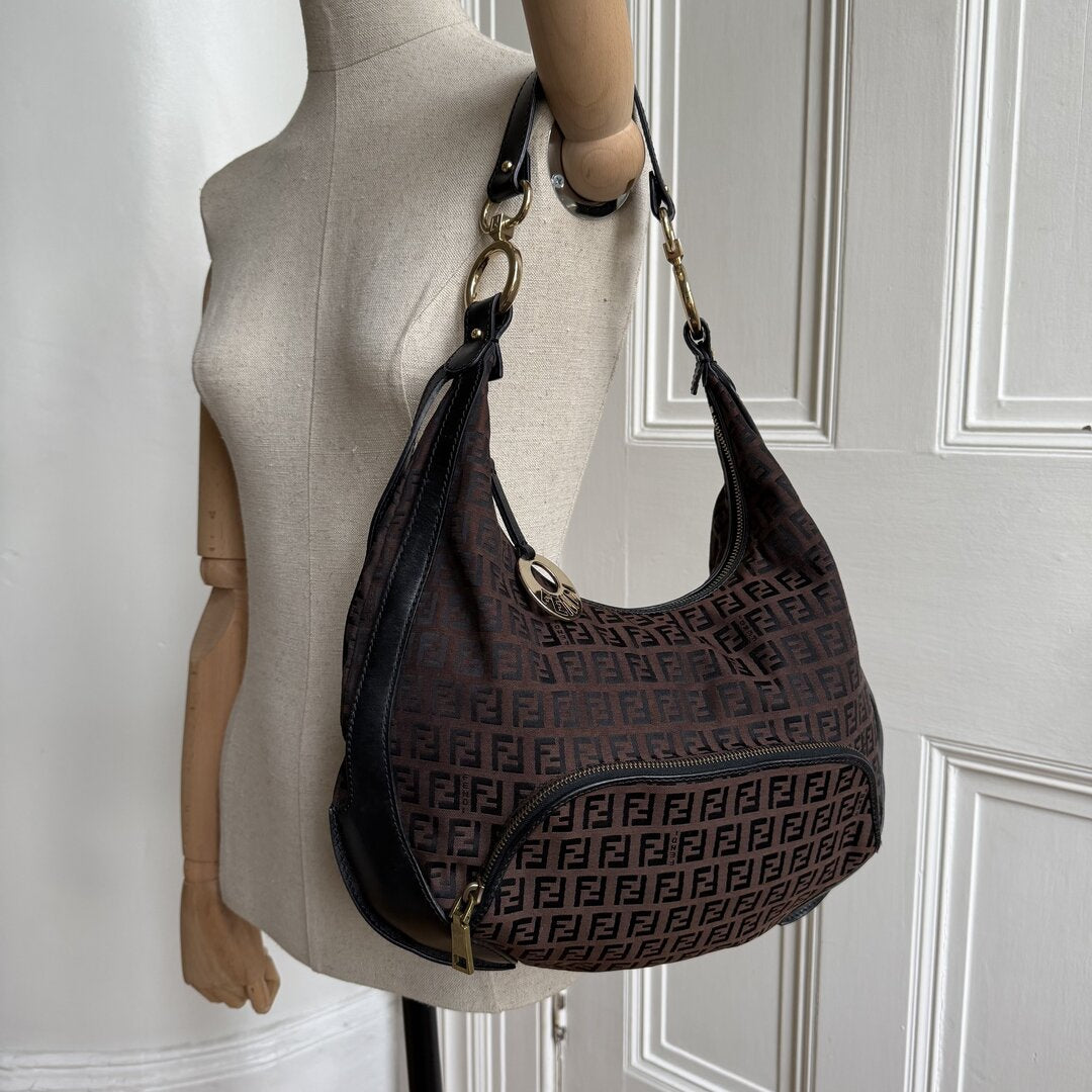 Fendi Zucchino Chef Hobo Brown Shoulder Bag
