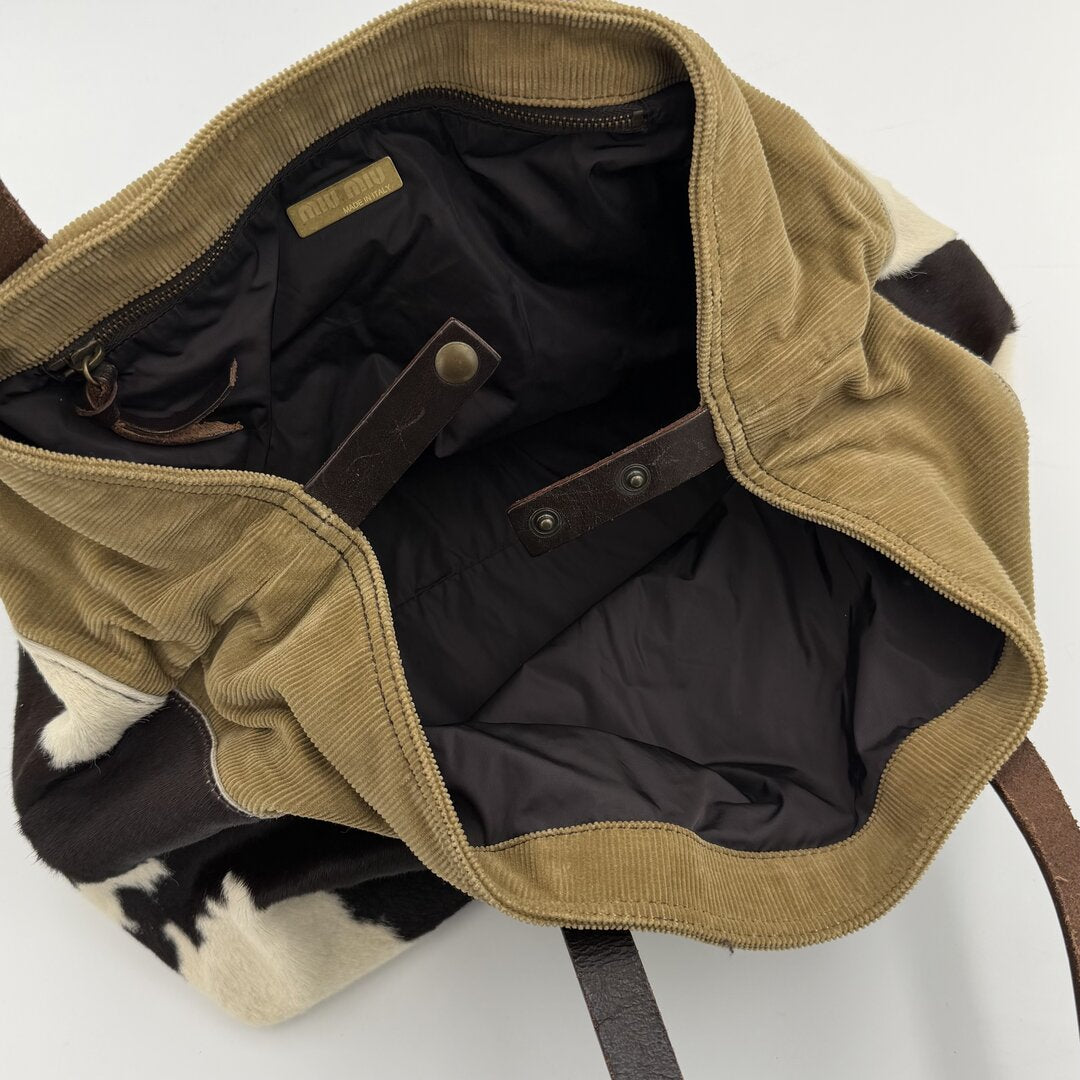 Archive Miu Miu Cow Print Corduroy Shoulder Bag