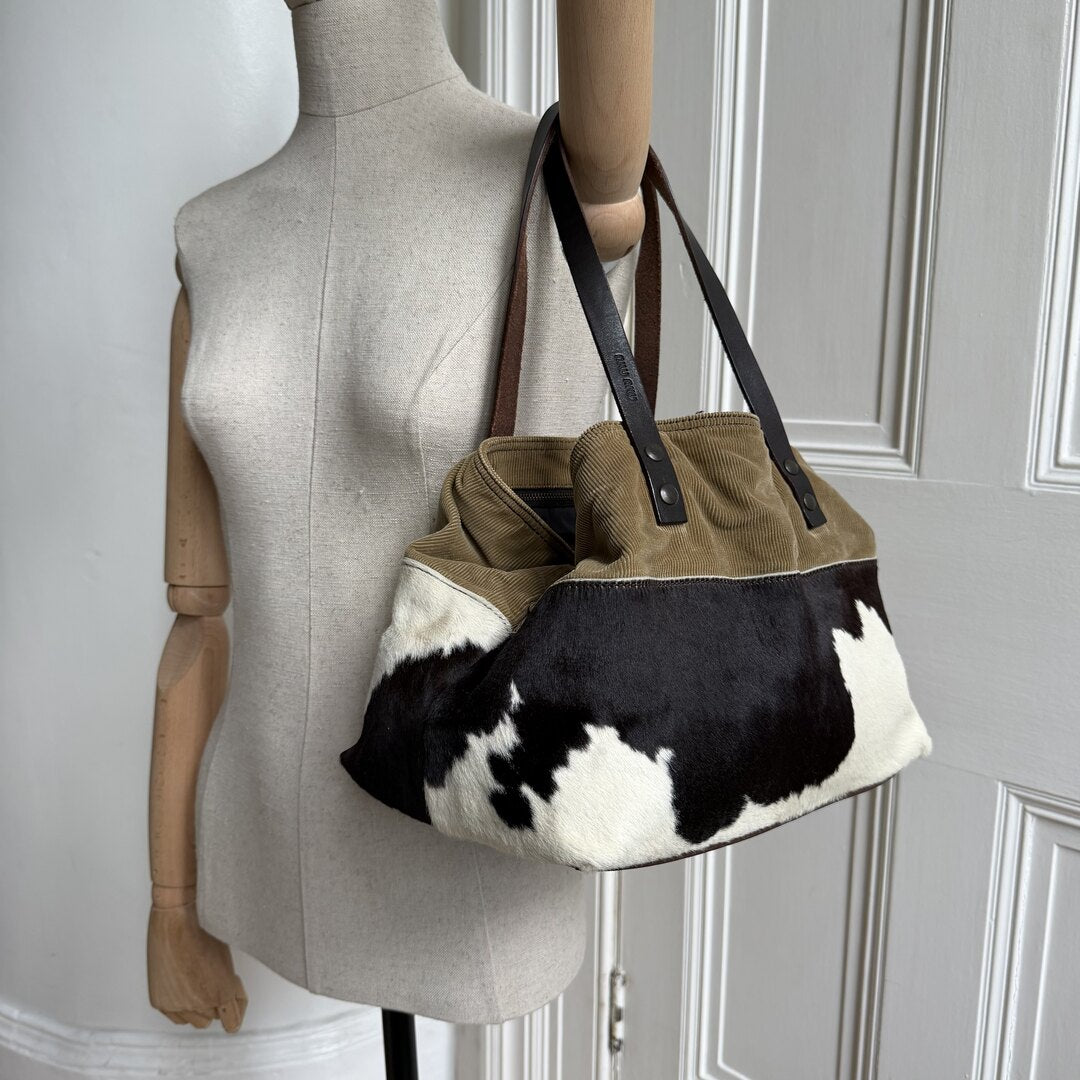 Archive Miu Miu Cow Print Corduroy Shoulder Bag