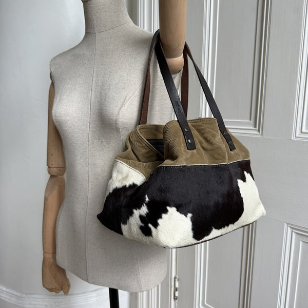 Archive Miu Miu Cow Print Corduroy Shoulder Bag