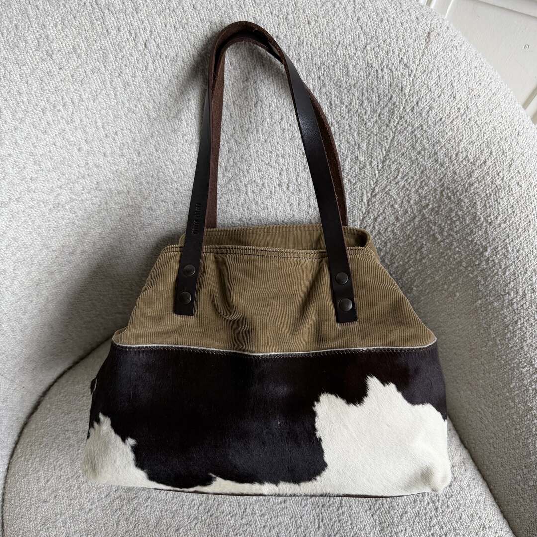 Archive Miu Miu Cow Print Corduroy Shoulder Bag