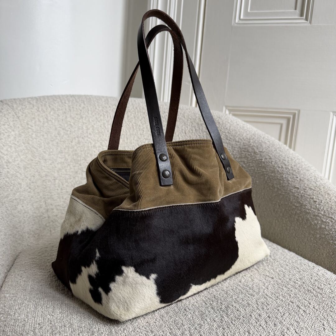 Archive Miu Miu Cow Print Corduroy Shoulder Bag