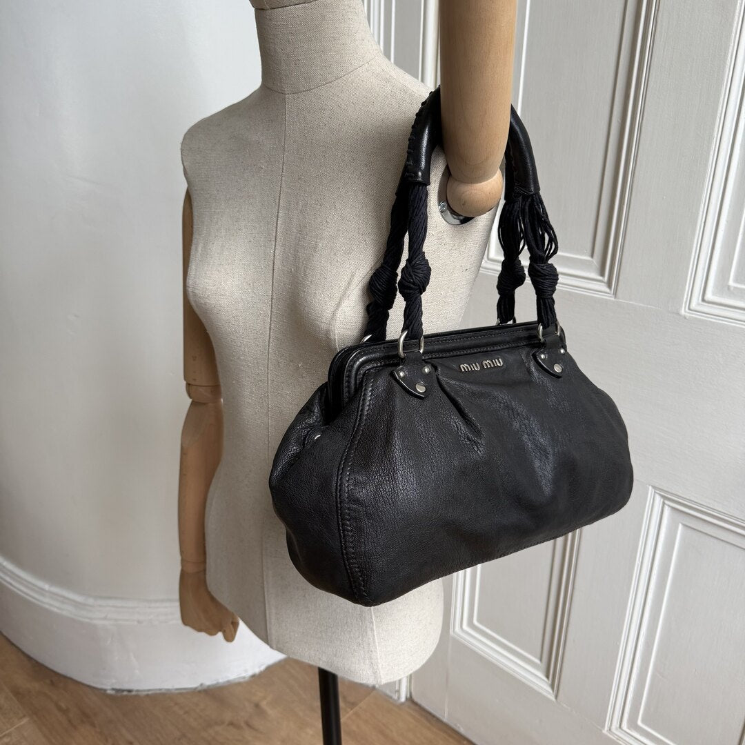 Miu Miu Vitello Leather Black Shoulder Bag