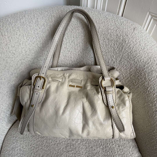 Miu Miu Vitello Leather White Tote Bag
