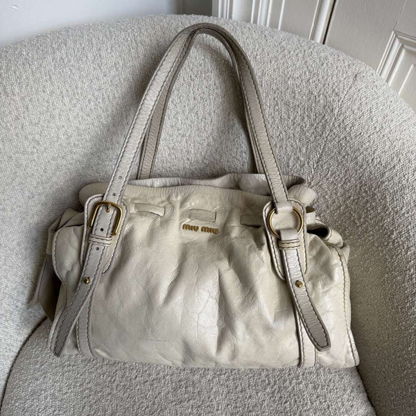 Miu Miu Vitello Leather White Tote Bag