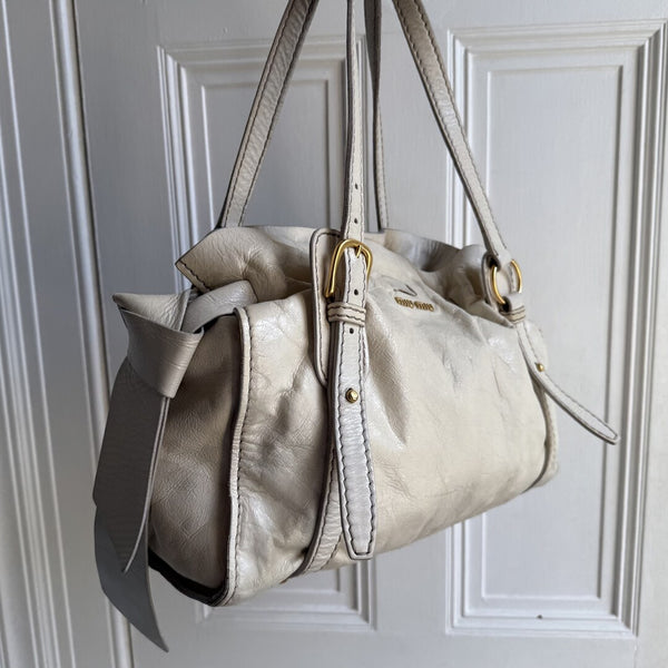 Miu Miu Vitello Leather White Tote Bag