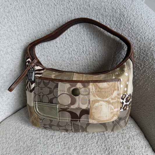 Coach Signature Cheetah Patchwork Hobo Shoulder Bag