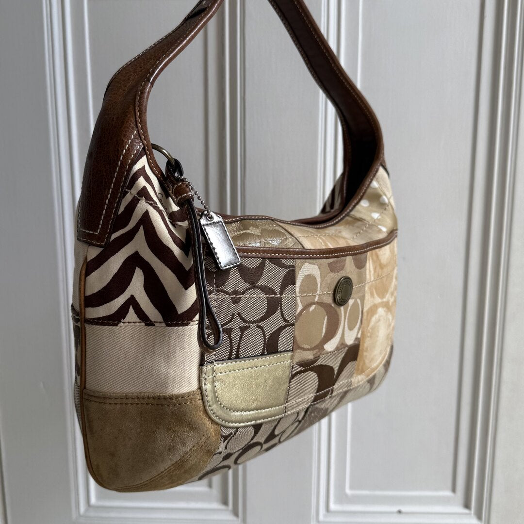 Coach Signature Cheetah Patchwork Hobo Shoulder Bag