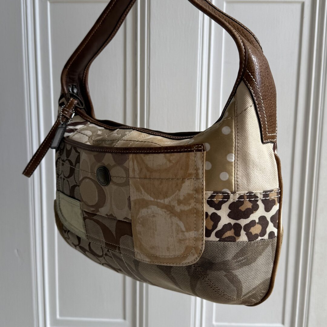 Coach Signature Cheetah Patchwork Hobo Shoulder Bag