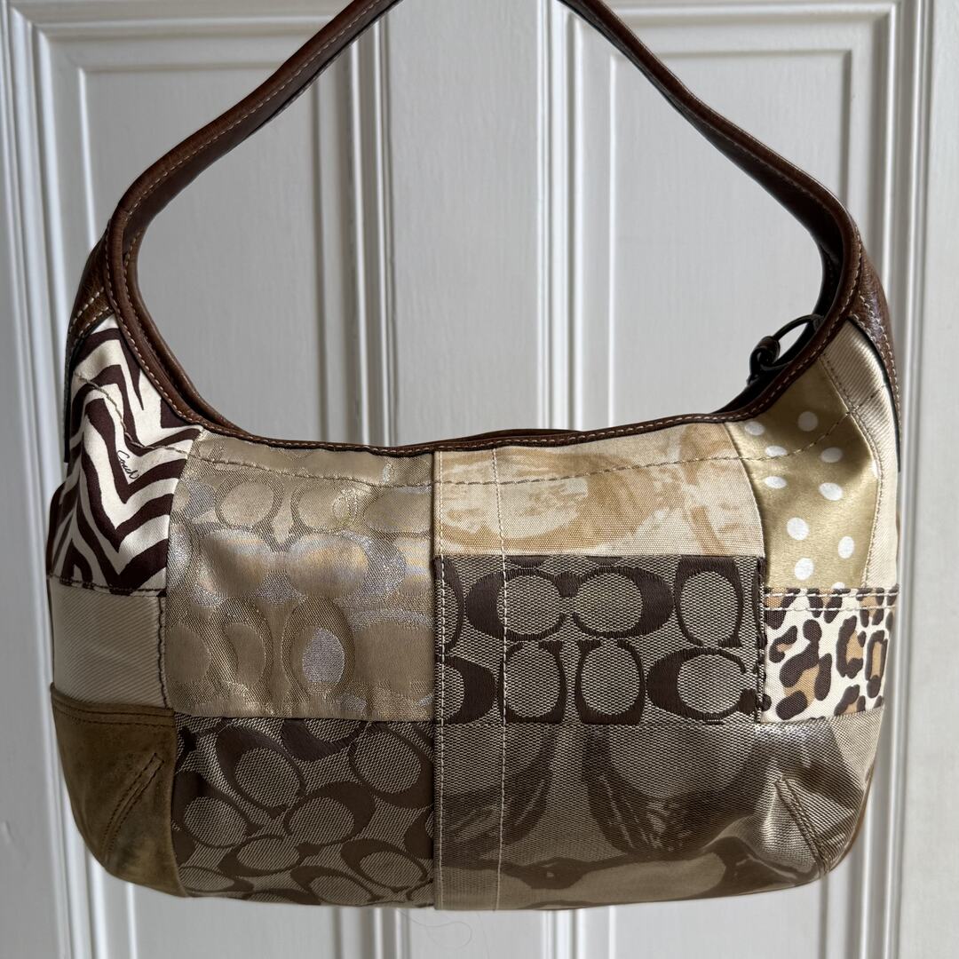 Coach Signature Cheetah Patchwork Hobo Shoulder Bag