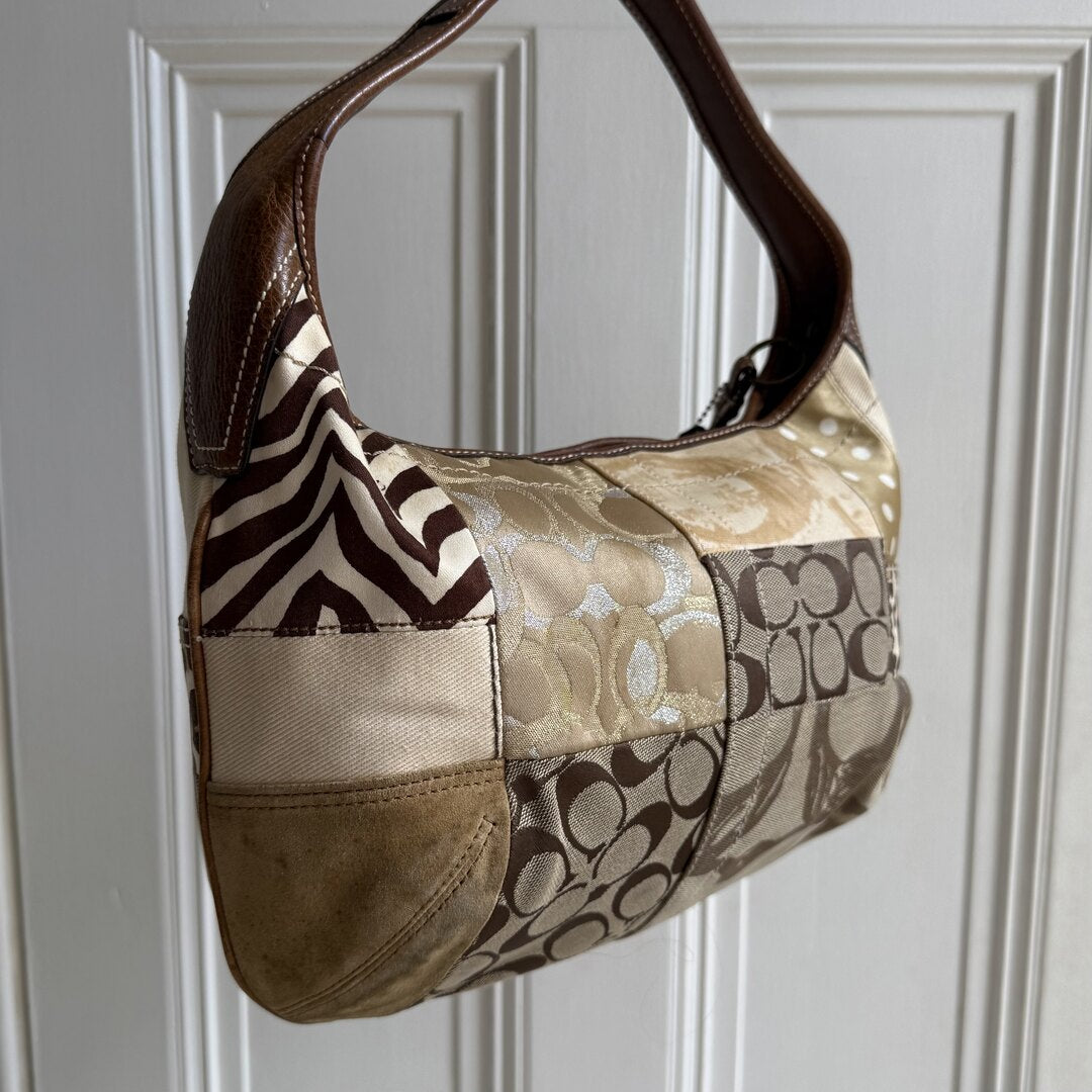 Coach Signature Cheetah Patchwork Hobo Shoulder Bag