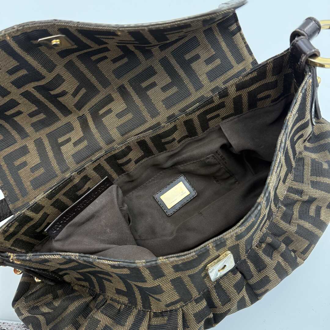 Fendi Zucca Brown Flap Shoulder Bag